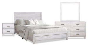 Arbor 6pc Bedroom Set with Panel Bed, Dresser, Mirror & Nightstand, Driftwood White  - King Size