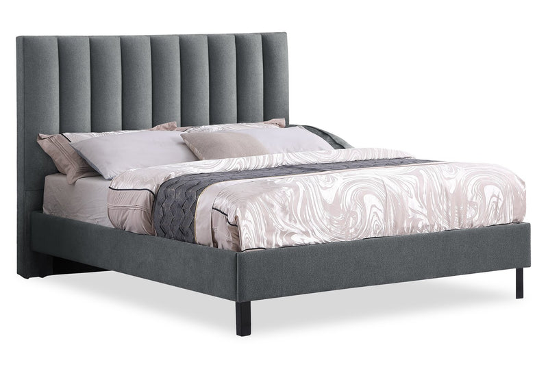 Amos Upholstered Headboard in Charcoal Fabric, Channelled - Full Size