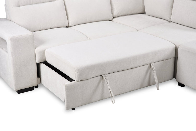 Coast 3-Piece Right-Facing Ivory White Fabric Sleeper Sectional with Storage Chaise and Storage Armrest