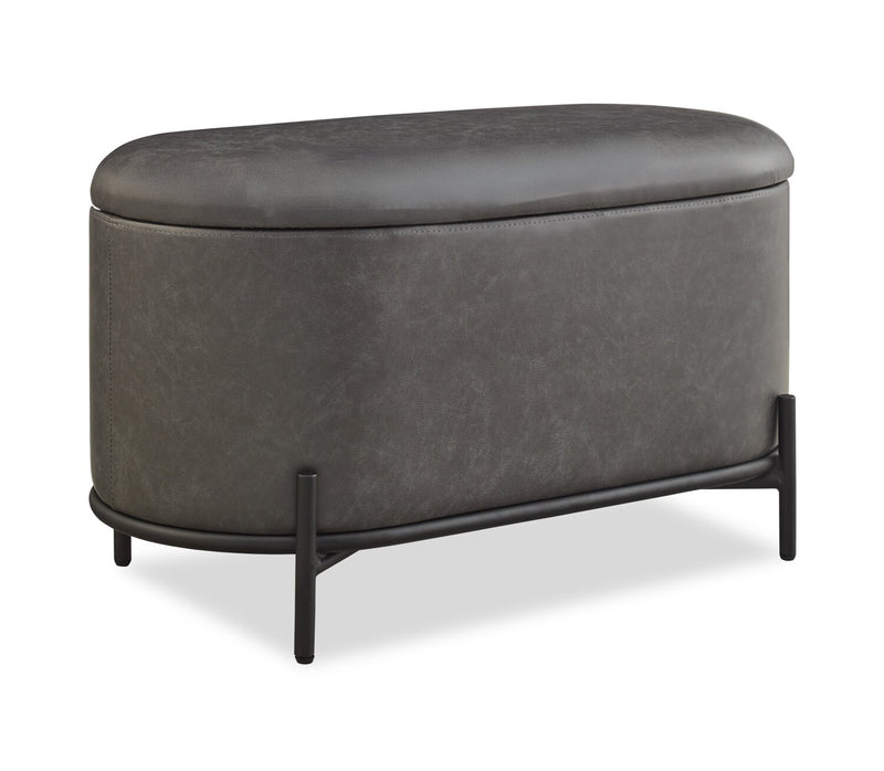 Victoria 18” Faux Leather Storage Ottoman with Metal Base – Charcoal