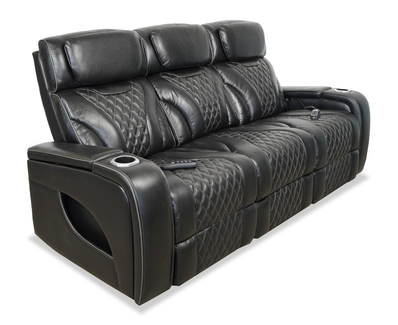 Elite 86\" Genuine Leather Massage Power Reclining Sofa with Immersive Audio and Power Headrests - Black