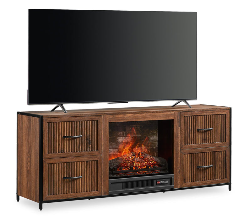  Harvin 54\" Electric Fireplace TV Stand with Storage for TVs up to 60\" – Brown Oak 