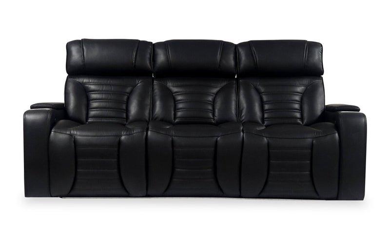 Zen 86\" Leather-Look Fabric Power Reclining Massage Sofa with Power Headrests and Drop-Down Console - Black