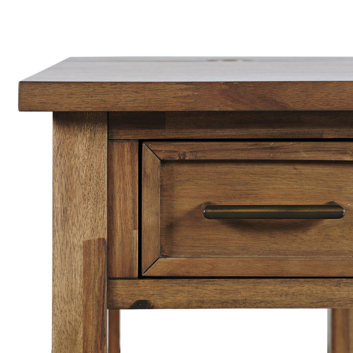 Nathan 16\" Rustic Chairside Table with Storage, Shelf and USB Port - Light Brown