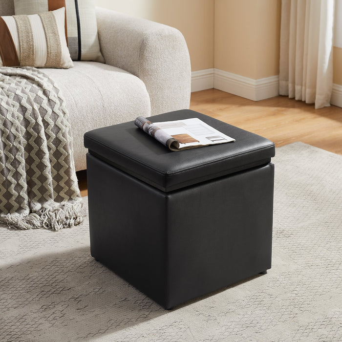 Manitoba 18\" Square Faux Leather Storage Ottoman - Black