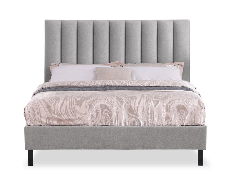 Amos Upholstered Headboard in Grey Fabric, Channelled - Queen Size