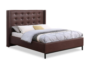 Hugo Upholstered Platform Bed in Brown Vegan-Leather Fabric, Tufted - King Size