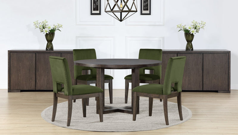 Zelda 5pc Dining Set with Table & 4 Chairs, 60\"W Round - Green & Espresso Brown