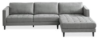 Metro 2-Piece Right-Facing Fabric Sectional with Chaise and Tufted Seat Cushions - Grey 