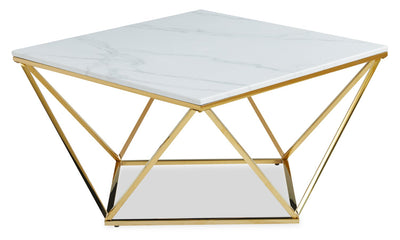 Amanda 31.5" Modern Square Coffee Table - White Marble Top with Gold Metal Base | Table à café carrée moderne Amanda de 31,5 po - dessus en marbre blanc avec base en métal doré