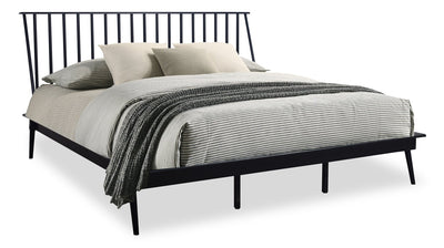 Milan Platform Bed with Headboard & Frame,  Mid-Century Modern, Black - King Size | Lit plateforme Milan de style moderne du milieu du 20e siècle avec tête de lit et cadre, noir - format très grand lit