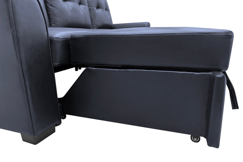 Carter 2-Piece Right-Facing Leather-Look Fabric Sleeper Sectional with Storage Chaise - Black