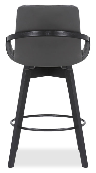 Apex Counter-Height Stool with Swivel Seat, Vegan Leather Fabric, Metal - Grey