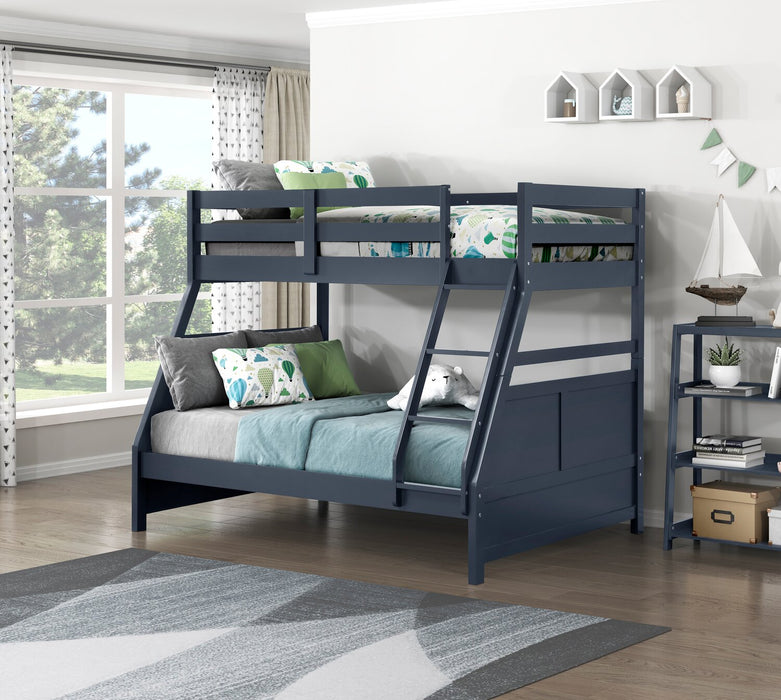 Quinn Bunk Bed with Ladder & Guard Rail for Kids, Blue - Twin/Full