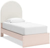 Lola Panel Bed for Kids, White Boucle Fabric & Blush - Twin Size