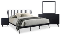 Milan 6pc Bedroom Set with Bed, Dresser, Mirror & Nightstand, Mid-Century Modern, Black - King Size 