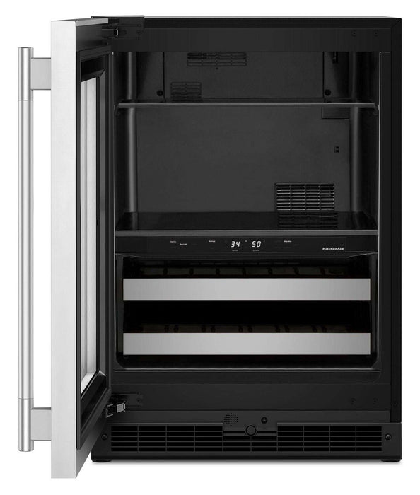 KitchenAid 24\" Beverage Centre with Wood-Front Racks – Black and Stainless Steel - KUBL524SSB