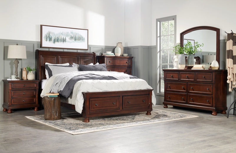 Chelsea 6pc Bedroom Set with Storage Bed, Dresser, Mirror & Nightstand, Cherry Brown - Queen Size