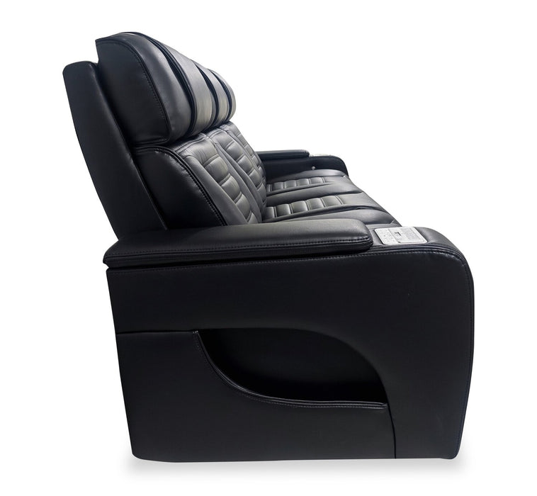 Zen 86\" Leather-Look Fabric Power Reclining Massage Sofa with Power Headrests and Drop-Down Console - Black