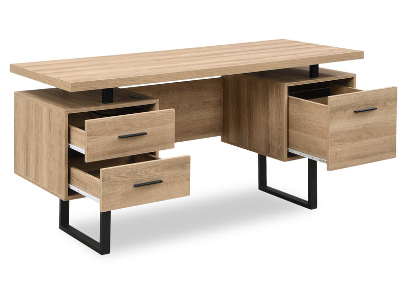 Winslow 60\" Desk with 3-Drawers - Light Brown
