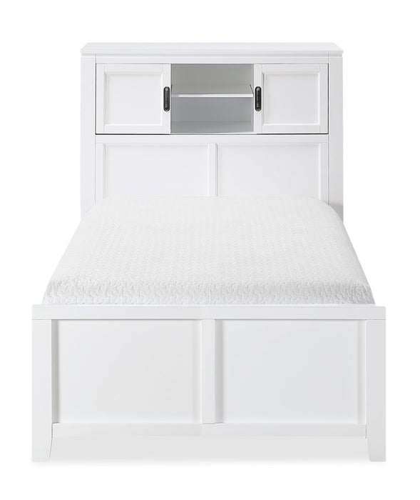 Quinn Platform Bed with Bookcase Headboard, Built-in Desk & Stool, White - Twin Size