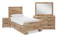 Derekson 6pc Bedroom Set with Side Storage Bed, Dresser, Mirror & Nightstand, Natural - Twin Size 