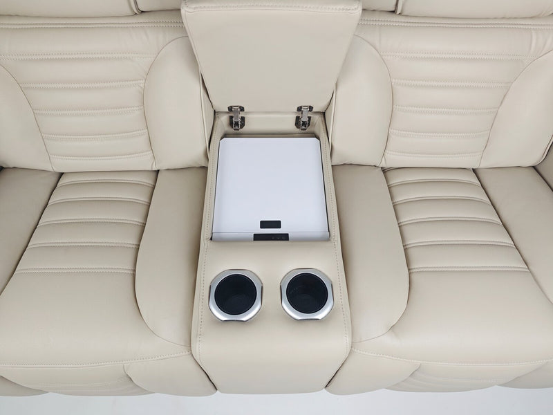 Zen 75.5\" Leather-Look Fabric Power Reclining Massage Loveseat with Refrigerator Console - Apricot