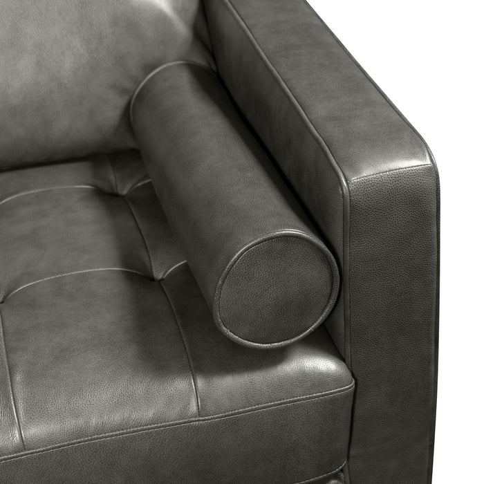 Edge 70\" Genuine Leather Loveseat with Wood Legs and Removable Back Cushions - Grey