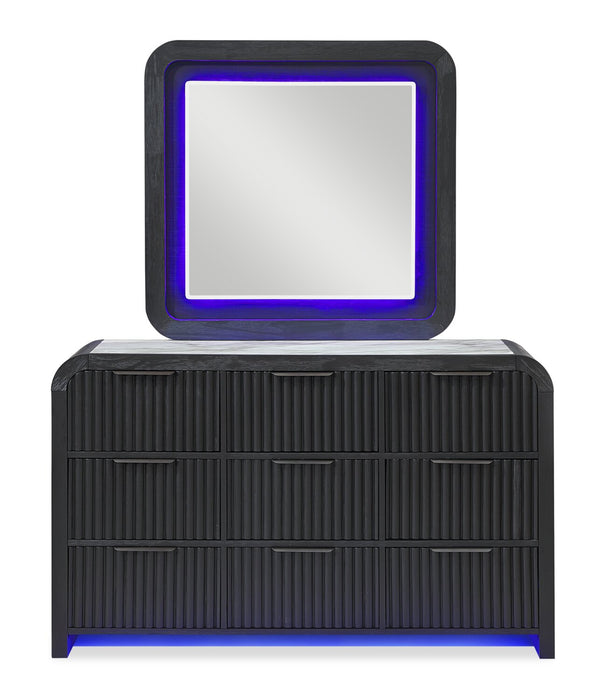 Kaleo 6pc Bedroom Set with Bed, Dresser, Mirror & Nightstand, LED, Modern,  Black - King Size