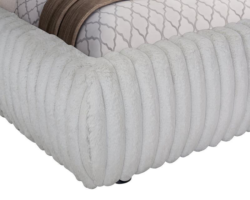 Aria Upholstered Platform Bed in Grey Fabric, Tufted - Queen Size