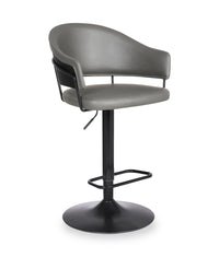 Odin Barstool with Swivel & Adjustable Seat, Vegan Leather Fabric, Metal - Grey 
