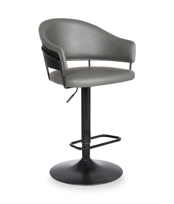 Odin Barstool with Swivel & Adjustable Seat, Vegan Leather Fabric, Metal - Grey