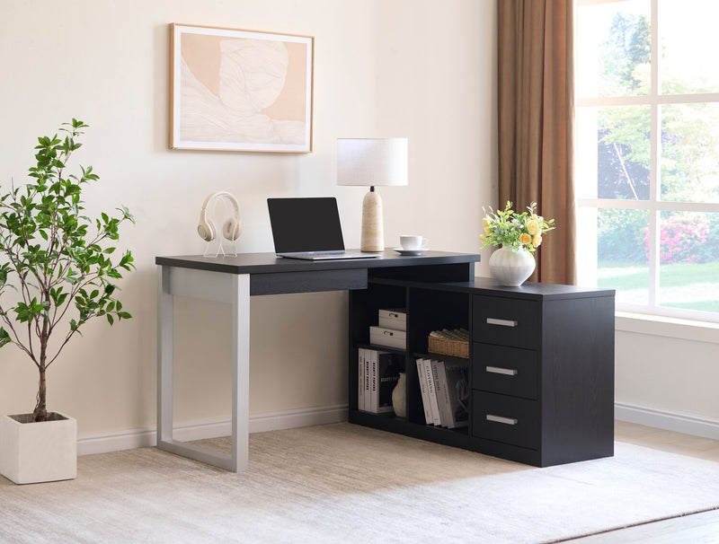 Owen 55\" Reversible Corner Office Desk with 4-Drawers & Cubbies – Black