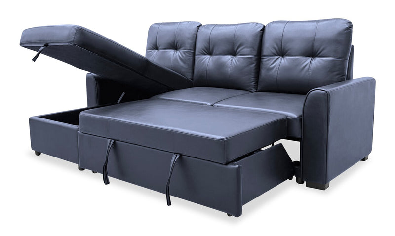 Carter 2-Piece Left-Facing Leather-Look Fabric Sleeper Sectional with Storage Chaise - Black