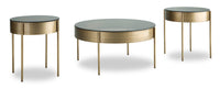 Sylvia 36” Modern 3-Pack Round Coffee + 2 End Tables - Brushed Brass 