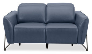 Riviera Top-Grain Genuine Leather Power Reclining Loveseat - Blue