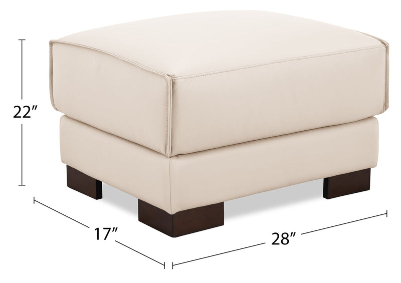 Citadel 28\" Top-Grain Genuine Leather Ottoman with Wood Legs - Frost White