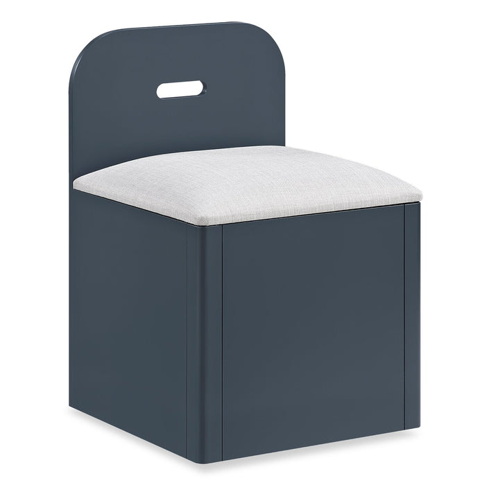 Quinn Platform Bed with Bookcase Headboard, Built-in Desk & Stool, Blue - Full Size