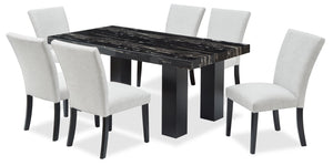 Burk 7pc Dining Set with Table & 6 Chairs, Resin Marble-Look Top, 72