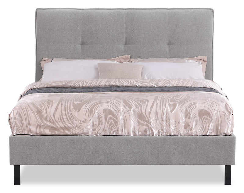 Amos Upholstered Platform Bed in Grey Fabric with Tufted Headboard - Full Size