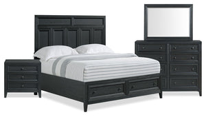 Casa 6pc Bedroom Set with Bed, Dresser, Mirror & Nightstand, Black - Queen Size