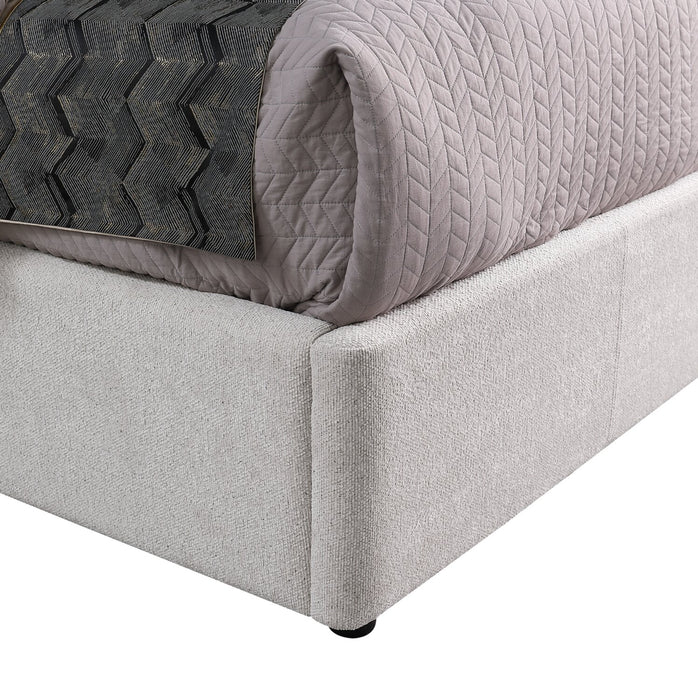 Nico Upholstered Storage Platform Bed in Polyester Taupe Fabric, Hyrdraulic Lift  - King Size