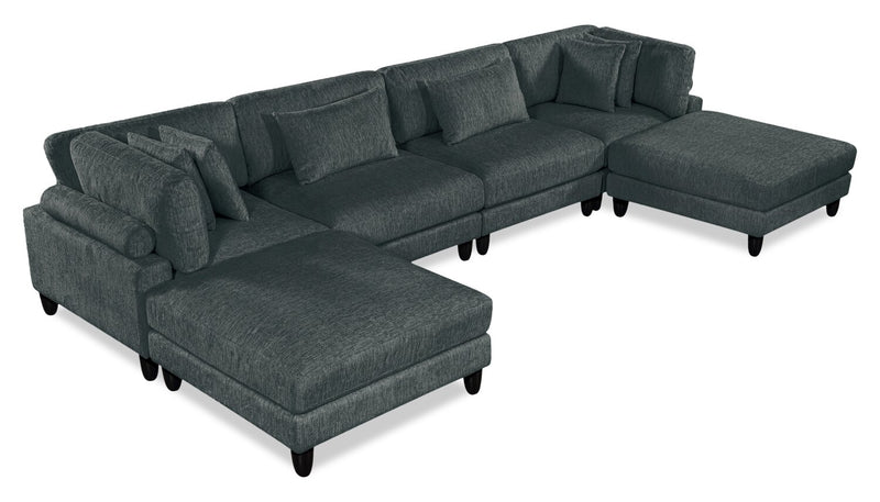 Lounge 6-Piece Chenille Armless Modular Sectional – Grey