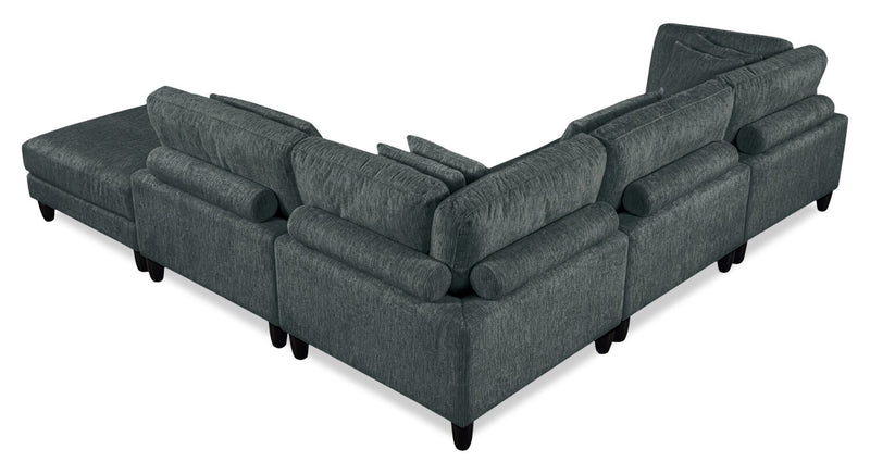 Lounge 5-Piece Chenille Modular Sectional with Ottoman– Grey