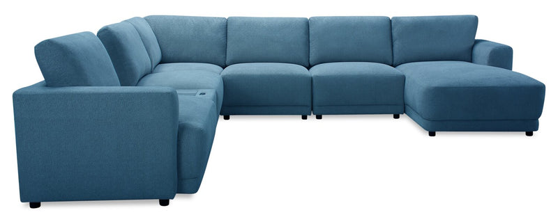 Voyage Modular 7-Piece Right-Facing Fabric Sectional with Console and Removable Back Cushions – Blue