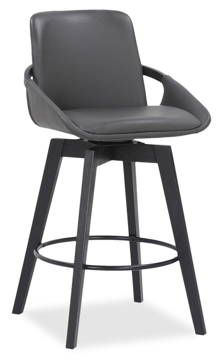 Apex Counter-Height Stool with Swivel Seat, Vegan Leather Fabric, Metal - Grey