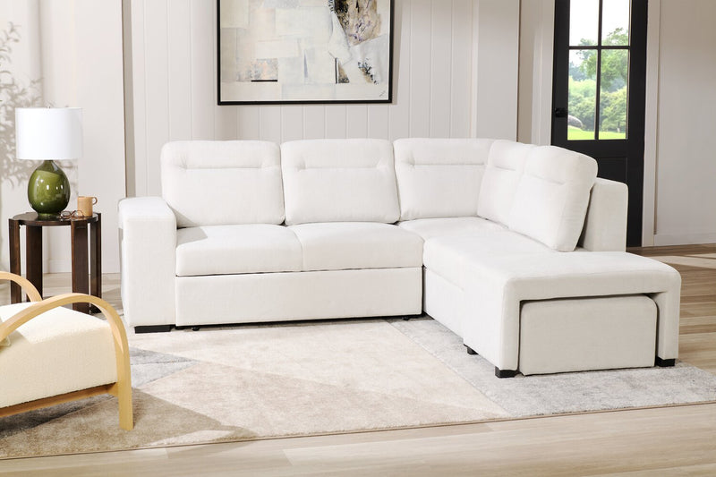 Coast 3-Piece Right-Facing Ivory White Fabric Sleeper Sectional with Storage Chaise and Storage Armrest