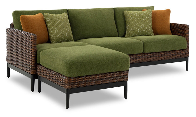 Tofino Outdoor Patio Ottoman - Resin Wicker & Aluminum - UV & Weather Resistant - Green/Brown/Black