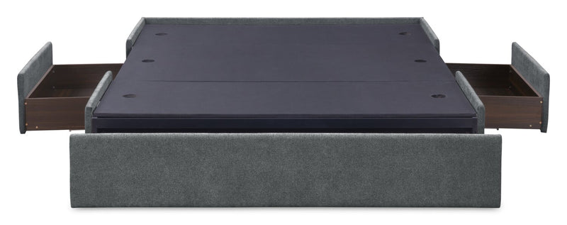 Amos Upholstered Storage Bed Base in Charcoal Fabric with 3 Built-in Drawers  - Queen Size