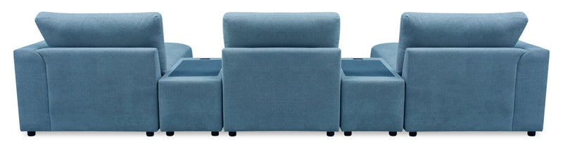 Voyage Modular 6-Piece Left-Facing Fabric Sectional with Console and Ottoman – Blue